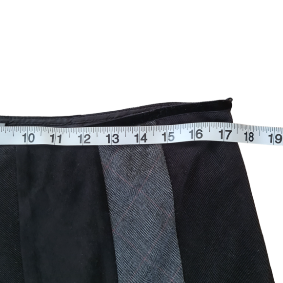 Per Una Midi Skirt Size 16R Black Flippy Panelled Glen Check Cord Lace Boho - Picture 12 of 15